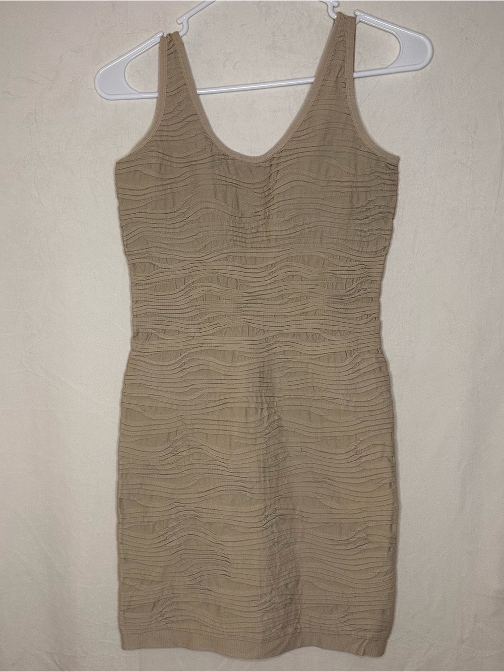 Poof Excellence Beige Wave Like Ribbed Textured Pattern Bodycon Mini dress. S/M
